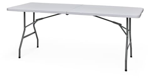 CAMPTIME Mesa Plegable Portátil para Camping - Auxiliar, 180 x 74 x 74 cm, Blanco