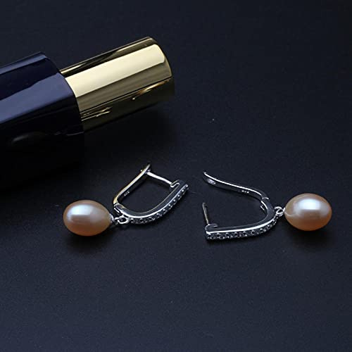 XAOQW Echte natürliche Schwarze Perle Ohrringe für Frauen, schöne 925 Sterling Silber Süßwasser Tropfen Ohrringe mit Perlen Jahrestag Geschenk-rosa Perle Ohrring