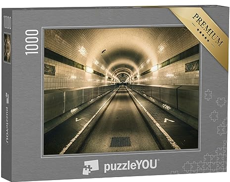 puzzleYOU: Puzzle 1000 Teile „Alter Elbtunnel, Hamburg, Deutschland“ – aus der Puzzle-Kollektion Deutschland, Schwarz-Weiß