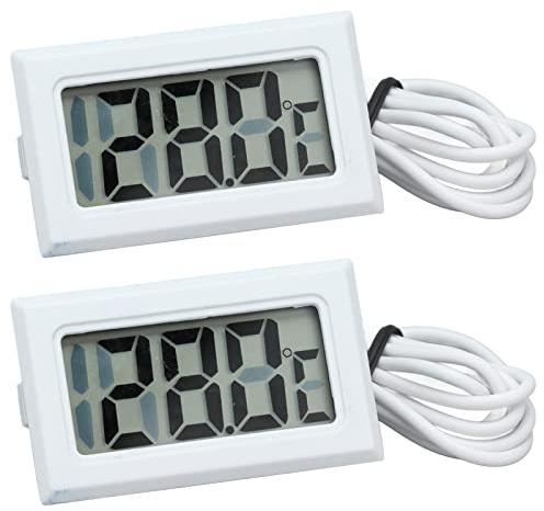 2 Minitermómetros Digitales para Interior/exterior con Sonda, Monitor Electrónico de Temperatura, Termómetro para Congelador, para Pecera, Refrigerador, Incubadora, Etc.(Blanco * 2)
