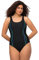 Ulla Popken Damen Badeanzug, Pipings, Unterbrustband, Vorderfutter, Schwarz, 58 EU