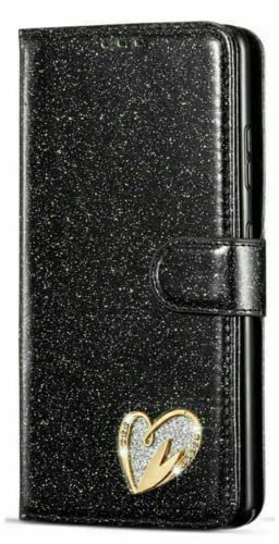 MHtech Case For Apple iPhone 13, Phone Case Shiny Leather Bling Glitter Book Flip Stand Card Wallet Protective Cover For iPhone 13 Phone (Black)