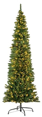 Christmas Tree World | 8ft Artificial Pre-lit Green Italian Pencilimo | Natural and Realistic Look with Bushy and Luxury Quality PVC Tips | Easy to Assemble and Take Down | 82cm Diameter