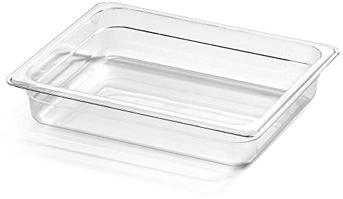 Forgast Contenitore Gastronorm GN 1/2 in Policarbonato, Dimensioni 32,5x26,5x6,5 cm, Vaschetta Gastronorm, Vassoio, Resistente alla Temperatura, Lavabile in Lavastoviglie, Transparente