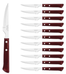 Tramontina - Couteau à Steak Rouge Spanish 22cm. INOX et technobois. X 12