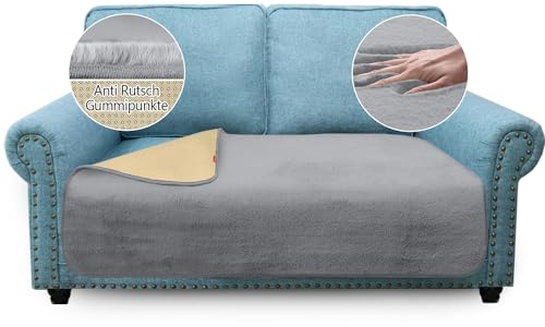 Granbest Luxus Dicken Sofa Kissenbezüge ähnlich Kaninchenfell Stilvolle Plüsch 750GSM Sitzbezüge für 2-Sitzer Sofa Anti-Rutsch Medium Couch Kissenbezug für Haustiere, Hunde (2 Sitzer, Hellgrau)