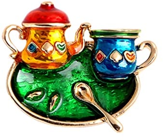 Double Teapot Cup Shape Enamel Pin Brooches for Women Cute Tea Cups Enamel Metal Badges Lapel Pin Brooch Badges for Suit Clothing Hat Dress Scarf Accessories Gift