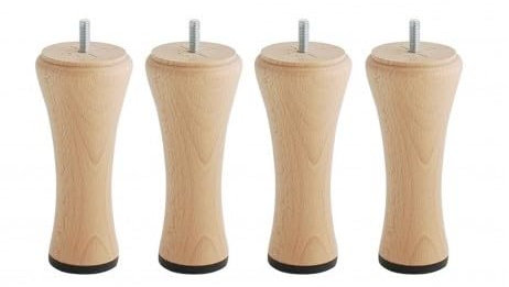 BELLECOUR Lot de 4 Pieds de Lit en Bois Certifié PEFC et Made in France Literie Forme Diabolo | Hauteur 20 cm | Tige Filetée Standard 8 mm | Compatible avec la majorité des sommiers