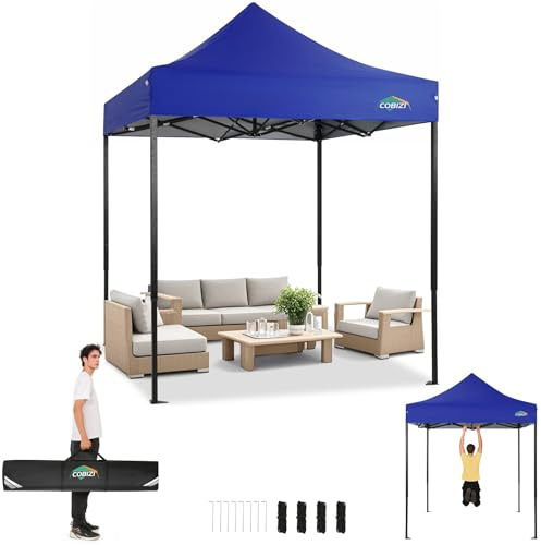 TOOLUCK 2x2M Faltpavillon Pavillon Wasserdicht Stabil Winterfest, Einfach Aufzubauendes Kommerzielles Hochleistungszelt, UV Schutz 50+ 3 Höhenverstellbar, Partyzelt mit Tragetasche, Tiefes Blau