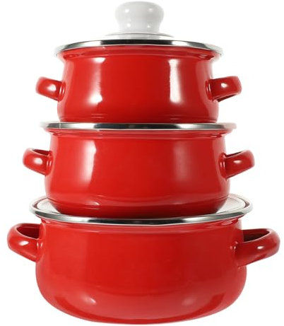 PRETYZOOM Enamelware Pot Set 15/18/21cm Enamel Stockpot with Glass Lid Floral Cooking Pot Deep Enamelware Soup Pot for Home Restaurant