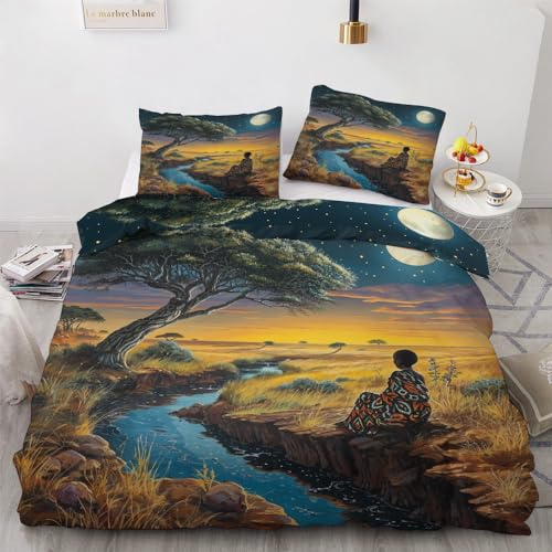 YELDAN Afrika Bettwäsche 140x200 Winter, Ländlich Stamm Bettbezug 140x200 2er Set, Wendebettwäsche und Kissenbezug, Weiche & Atmungsaktive Mikrofaser Bettwäsche-Sets