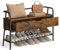 VASAGLE Shoe Storage Bench with Seating, Shoe Bench with Organizer Drawer, Industrial Style, Steel Frame, Holds Up to 600LB, for Entryway, Living Room, Bedroom, Rustic Brown and Ink Black, ULSB151K01