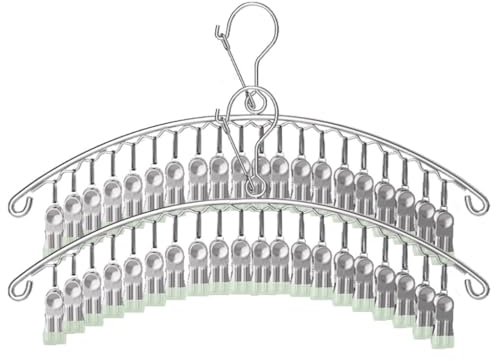 Coat Hangers For Clothes 2pcs Stainless Steel Laundry Drying Rack Clothes Hanger With 20 Clips For Drying Socks Gloves Clothes Hangers (Color : Light Green)