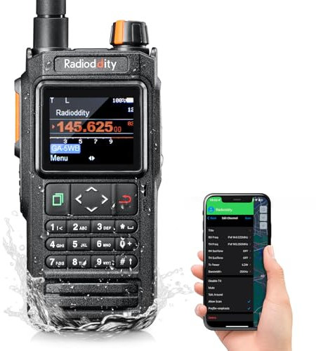 Radioddity GA-5WB Radio portatile IP67, radio amatoriale dual-band a lungo raggio con programmazione APP, banda aerea, schermo a colori, GPS e APRS, USB ricaricabile con batteria da 2600 mAh