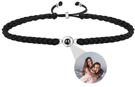 Aina Lighting Personalisierte Foto Armband mit Bild im Stein benutzerdefinierte Kreis Foto Armband Memorial Projektion Armband Geschenke für Männer, Frauen, Paar, Freunde