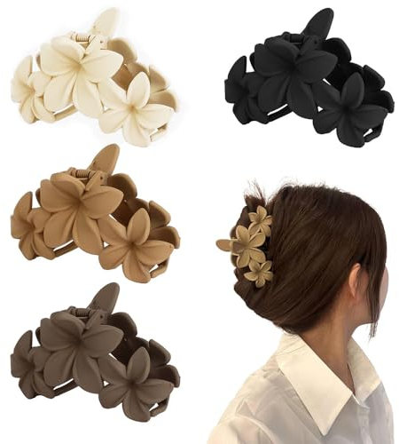 ZSPERKLA 4 Stück Blumen Haarspangen Große Haarklammern für Dickes Dünnes Haar, Rutschfeste Haar Jaw Clips Haarstyling-Zubehör für Frauen Mädchen (4 Stück Blumen)