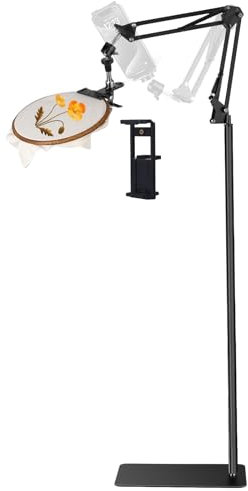 Verstellbarer Stickrahmen-Ständer für Handarbeit, Kreuzstich-Rahmen mit 360°-Drehung, Stickständer, geeignet für Stickset, 3-in-1-Rahmen/Tablet-/Handyhalter, Bodenständer, schwarz