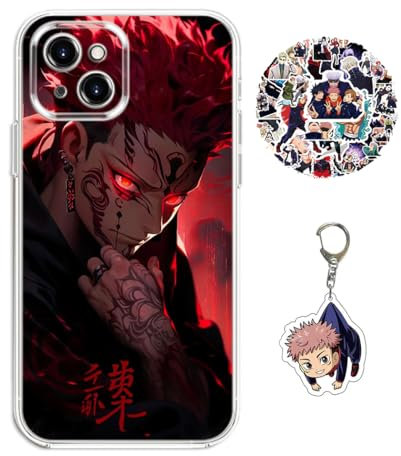 Staremeplz Compatible with iPhone 14 Plus Case Satoru Gojo/Itadori Yuji Anime Game Design [With Vision Keychain and 50pcs Stickers] Cartoon Transparent Soft Silicona Case for iPhone 14 Plus