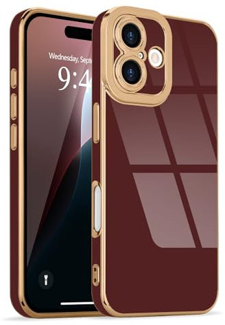 Lafunda for iPhone 16 Case, Luxury Plating for Womens Gilrs Case, Full Camera Protection Soft TPU Bumper Cover, Shockproof Silicone Slim Phone Case for iPhone 16 6.1, Burgundy