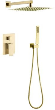 Robinet de Douche Encastrable avec Douchette Main Douche Pluie 10'' Mitigeur Salle de Bain,Or Brossé