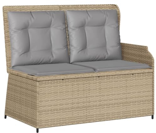 vidaXL Gartenbank, Sitzbank mit Kissen Verstellbare Rückenlehne, Bank Stahlrahmen für Garten Terrasse, Parkbank Gartenmöbel, Beige Poly Rattan