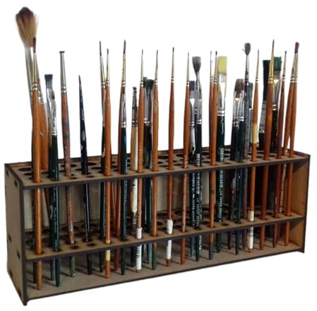 Toveival Wooden Paint Brush Holder, 67 Holes Paintbrush Holder Stand, Artist Paint Brush Holder for Paint Brushes Dryer Holder, Wall Mount Paint Brush Organizer for Colored Pencils Makeup Brushes