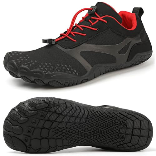 Hombre Mujer Barefoot Minimalistas Zapatillas de Trail Running Ligeras y Respirable Zapatos Descalzos Gym Playa Calzado de Deportes Acuaticos para Correr Senderismo Beach Surf Yoga Negro y Rojo 41 EU