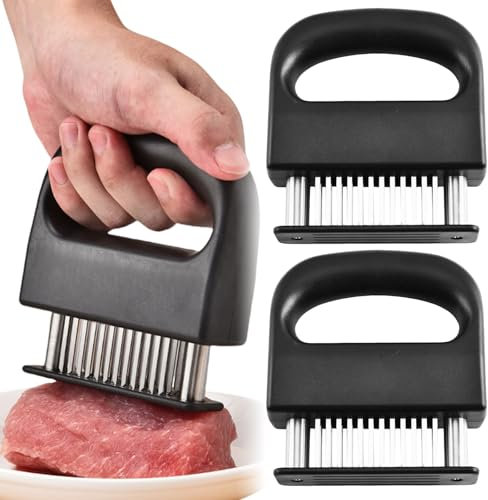 WIYETY Affettatrice per carne, 2 pezzi, batticarne con 48 lame in acciaio inox, utensile da cucina per dolcificare carne di manzo, maiale, pollo