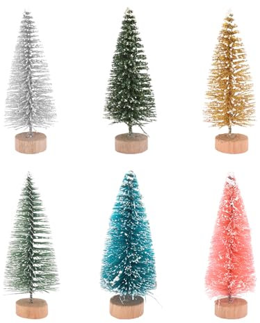 Koboko 6 Stück Mini Weihnachtsbaum, Miniatur Weihnachtsbäume Künstlich, 7 cm Mini Tannenbaum mit Holzen Basis, Kunstlicher Weihnachtsbaum für Weihnachtsdeko, Tischdeko, Schaufenster
