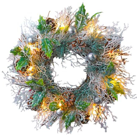 LED Kranz 33cm Tannenkranz - Leuchtender Adventskranz, Tischkranz & Türkranz - Weihnachtsdeko mit Lichterkranz für Advent & Winter