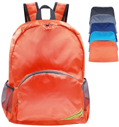 CHEESANHERR Rucksack Faltbar Ultraleicht, Packable Wanderrucksack Klein, Tagesrucksack Sport Trekkingrucksack Wasserabweisend Reiserucksack Daypack Backpack für Herren Damen Kinder (Orange)