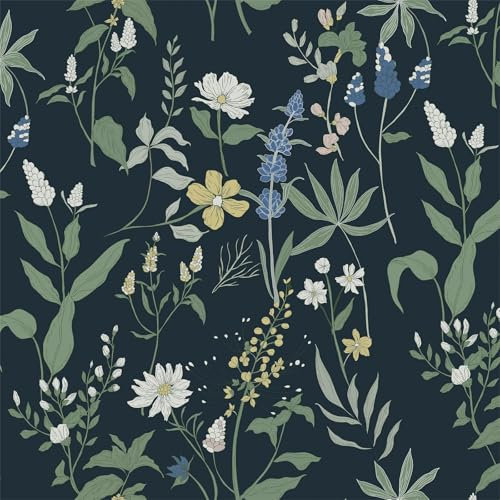 Timeet Selbstklebende Tapete Blau Botanischer Klebefolie Möbel Blumen Möbelfolie Selbstklebend Möbelaufkleber floralem Muster Bunt Blumentapete Wasserfest Vinyl Folie für Möbel, Küche 44x300CM