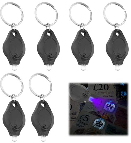 6Pcs Note Checker Blacklight, Mini LED Keychain Flashlight, Portable LED Money Detector Light Torches UV Detector Watermark Torch Ultra Bright Flashlight Keyrings for Paper Notes Keyring Keychain