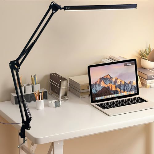 Songlypian Lámpara de Mesa con Pinza, Lampara Escritorio LED USB, 3 Modos &10 Niveles De Brillo, Ajustable Brazo Luz, Regulable & Protección Ocular LED Escritorio Negro para Oficina, Lectura, Estudio