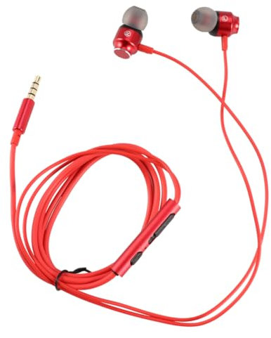 NUOBESTY Auriculares Headphones with Microphone con Cable Earphones Wired fones Gaming brotes cableado Auricular para Tableta Auricular con Conector de 3,5 mm Metal Rojo