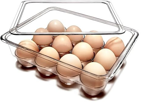 Huevera Cuadrada Transparente con Tapa para 12 Huevos, Bandeja Porta Huevos Apilable sin BPA, Organizador de Huevos de Plástico para Nevera, Contenedor Resistente para Conservar Frescos y Ordenados
