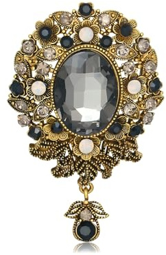 Broche fleur goutte cristal délicate ancienne femmes hommes vintage bijoux cadeaux veste robe accessoires (Noir)