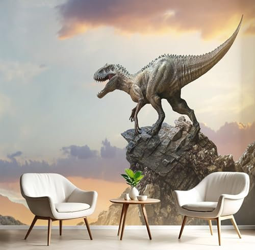 Papel Tapiz Fotográfico Fotomurales Fondo De Dinosaurio 150×105cm Art Mural, No Tejido Pilares Piedra Empinados Murales Póster Efecto 3D, Decorativos Murales para Salón TV Pared
