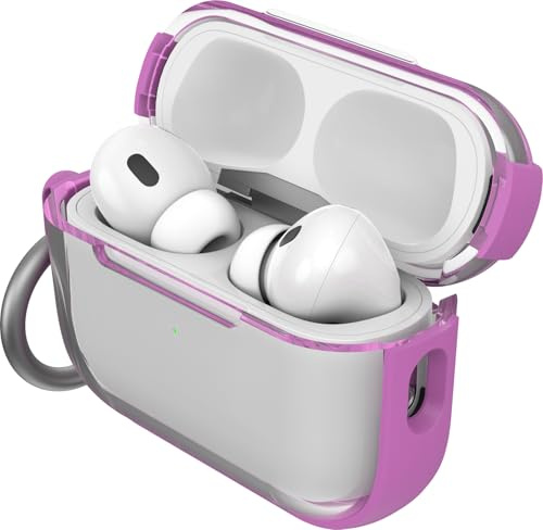 OtterBox Clear Series Headphone Case for AirPods Pro (1st/2nd gen & Pro 2) Shockproof, Drop proof, Ultra-Slim, Scratch and Scuff Protective Case for Apple AirPods, Includes Carabiner, Petal Plume -