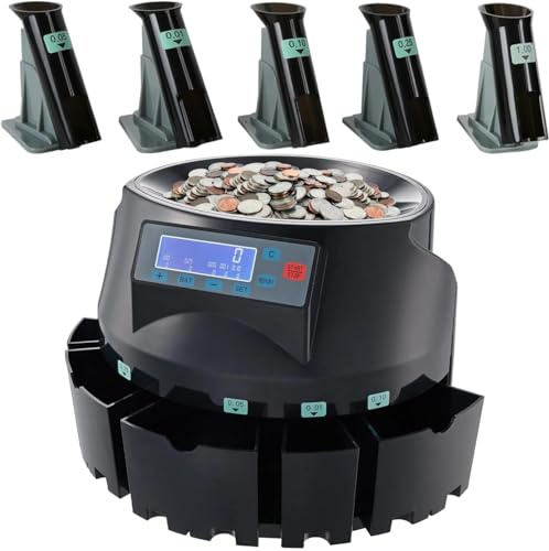 Poakkus Contatore, classificatore e contatore di monete USD professionale T9600A, classifica e conta automaticamente lotti di monete, 300 monete/min.