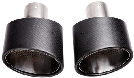 2 Stück ovale, abgeschrägte Auspuffblenden aus Kohlefaser, kompatibel mit VW Golf 7, Audi RS4 RS5 RS6, Volvo S80, Auto-Styling(Matte-64mm AK logo)
