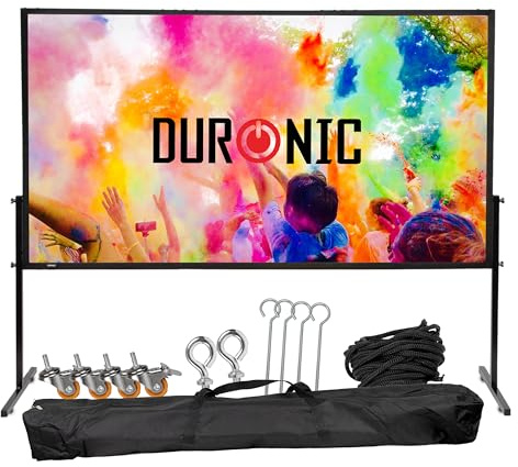 Duronic Projector Screen SFPS80 BUNDLE 80” 2in1 Projection Screens with Accessory Kit 16:9 Wall Mountable Projector Screen with Tripod Stand Hook Screw Portable Movie Screens for Home Cinema Business