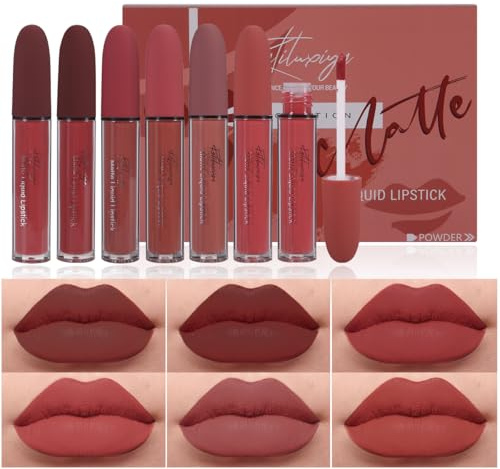Katiluxiya 6Pcs Liquid Matte Lipstick Set, Long-Lasting Wear Non-Stick Cup Not Fade Waterproof Lip Gloss, Matte Nude Liquid Lipsticks Makeup Gift Kit for Women & Girls, 24 Hour and Nude Lipstick (01)