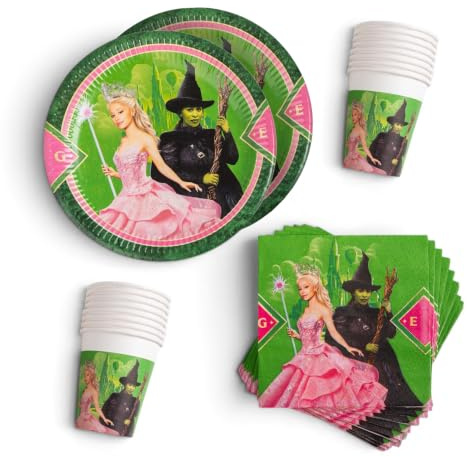 Procos - Decorazione compleanno Wicked, 52 pezzi, piatti, bicchieri e tovaglioli di carta per feste di compleanno per bambini, articoli per la tavola