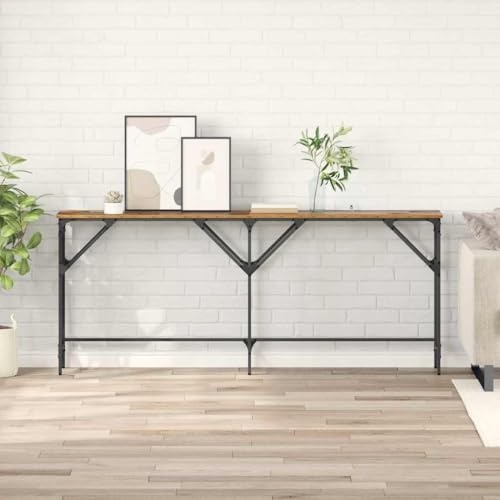 Mimdixy Table d'appoint, console en bois recyclé 180 x 29 x 75 cm, noire, console pour salon, chambre à coucher