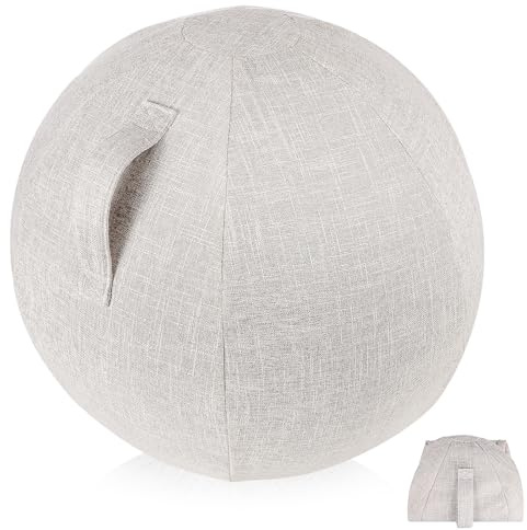 BIUDECO Gymnastikball Bezug aus Baumwolle und Leinen Waschbare Schutzhülle Beige 55cm für Yoga und Fitness Einsatz