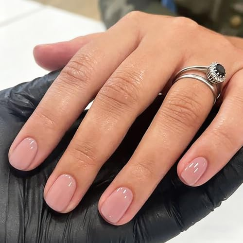 24 Stück Nägel zum Aufkleben Kurz, Square Nackte Rosa Einfarbige Glossy Fake Nails Kunstnägel mit Nagelkleber, Glänzend Reine Farbe Press on Nails, Full Cover Künstliche Nägel für Frauen DIY (Pink)