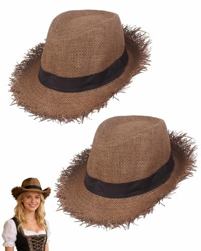 IPNSDON 1 chapeau paille Jardinier, paille pour hommes et femmes, tressé effiloché, chapeau d'été femmes et hommes, de plage, hawaïen idéal pour les vacances à la plage