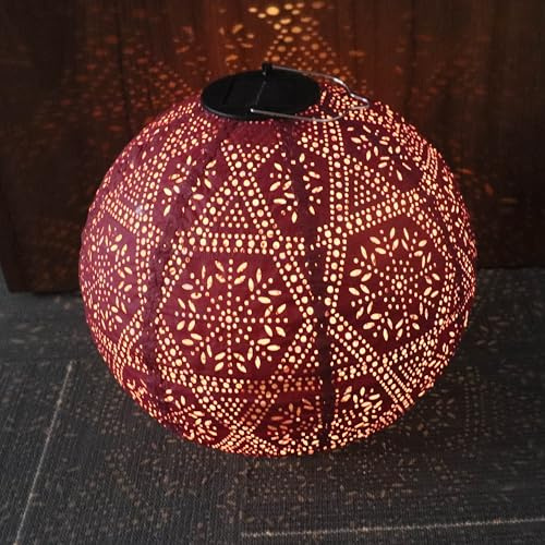 Solar Laternen Tyvek Orange marokkanische Laterne 30 cm Solar Lampions Außen Wetterfest für Garten, Hof, Innenhof, Hochzeit, Halloween Party Dekoration (Rot)