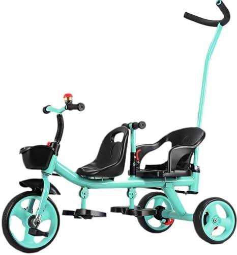 Doppelsitziges Tandem-Dreirad für 2-5 Jahre, Kinderwagen mit Elterngriff, verstellbarem Sitz und Stützrädern, doppelte Bremsen am Heck(B)